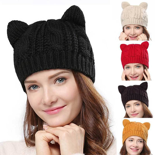 Hand Made 3D Cute Knitted Cat Ear Beanie For Winter Clothing Awaara Apparels   