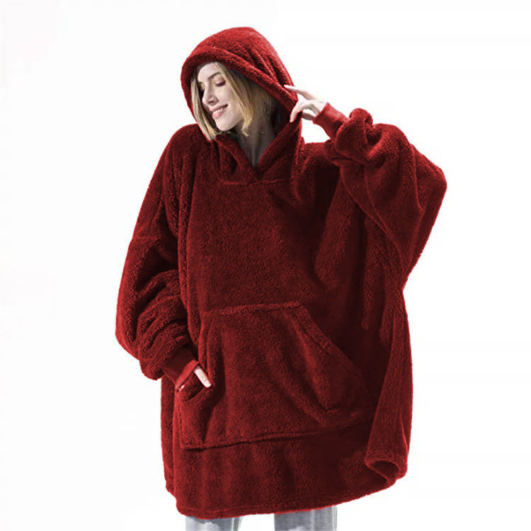 Hoodie Sweatshirt With Big Pocket Tops Sweater Comfortable Loose Double-Sided Fleece Thicker Wearable Blanket Clothing Awaara Apparels Wine Red One size 