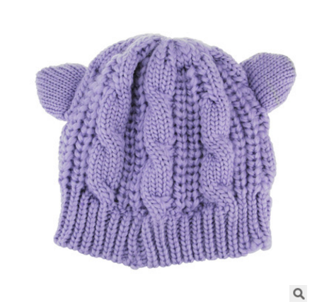 Hand Made 3D Cute Knitted Cat Ear Beanie For Winter Clothing Awaara Apparels Purple  