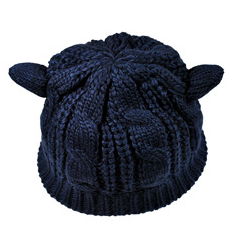 Hand Made 3D Cute Knitted Cat Ear Beanie For Winter Clothing Awaara Apparels Dark Blue  