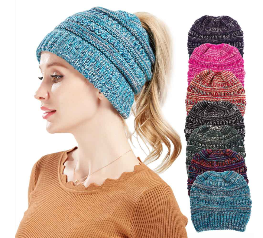 Mixed Color Knitted Wool Hat Ladies Non-labeled Ponytail Hat Clothing Awaara Apparels   