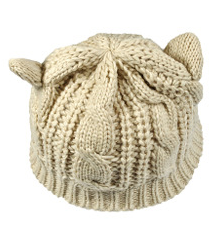 Hand Made 3D Cute Knitted Cat Ear Beanie For Winter Clothing Awaara Apparels Beige  