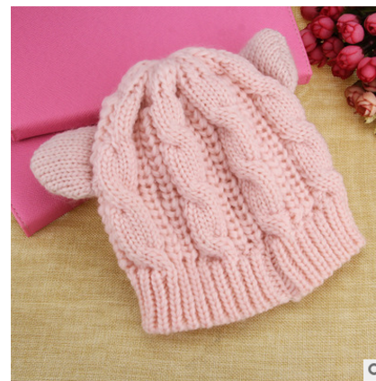 Hand Made 3D Cute Knitted Cat Ear Beanie For Winter Clothing Awaara Apparels Pink  