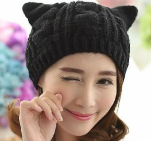 Hand Made 3D Cute Knitted Cat Ear Beanie For Winter Clothing Awaara Apparels Black  