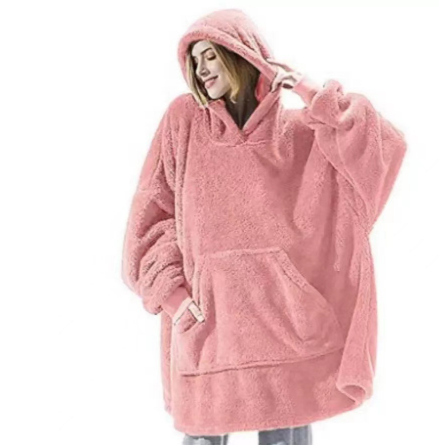 Hoodie Sweatshirt With Big Pocket Tops Sweater Comfortable Loose Double-Sided Fleece Thicker Wearable Blanket Clothing Awaara Apparels Pink One size 